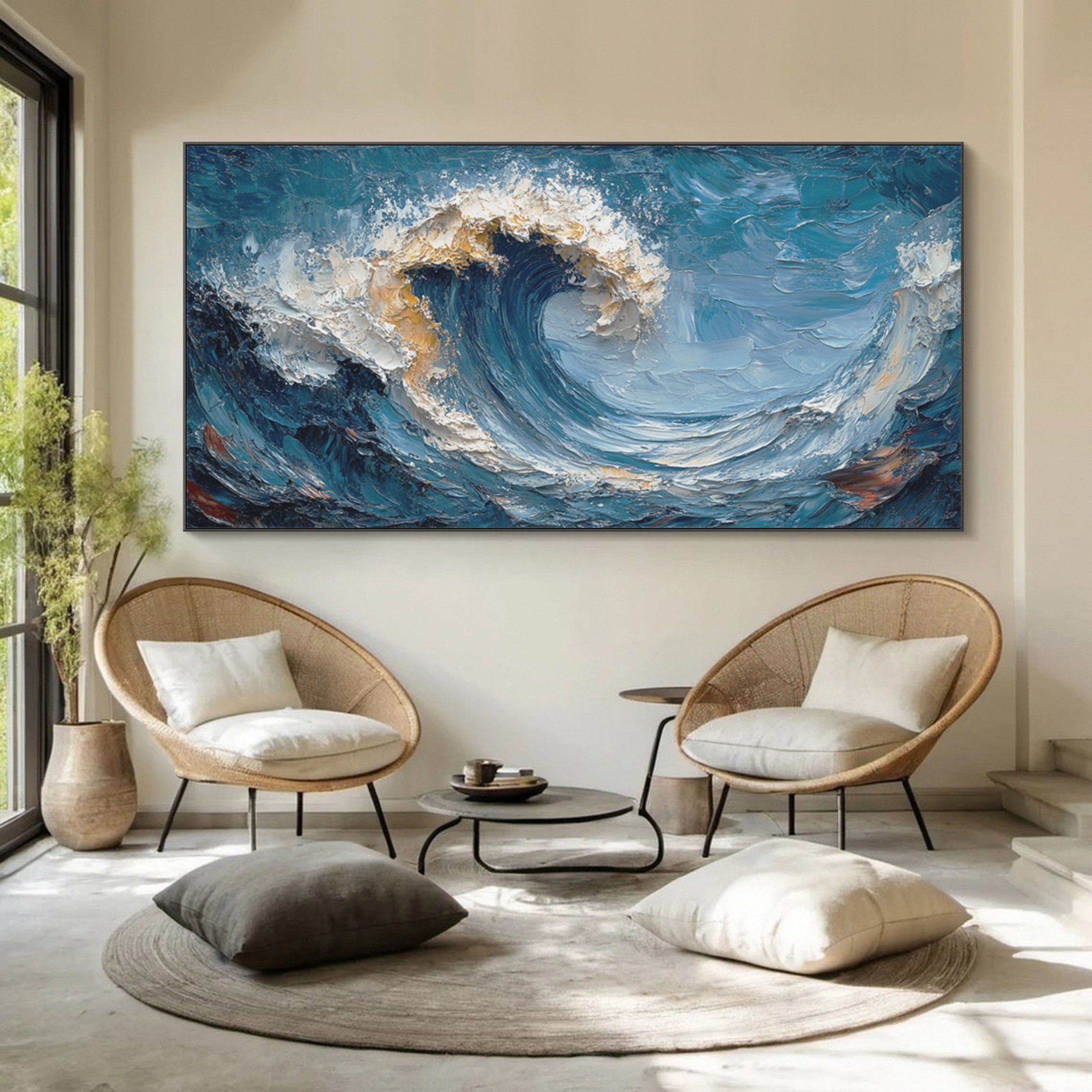 Marine Elegance Luxurious Blue Waves Oil Canvas for Modern Interiors #OP 007