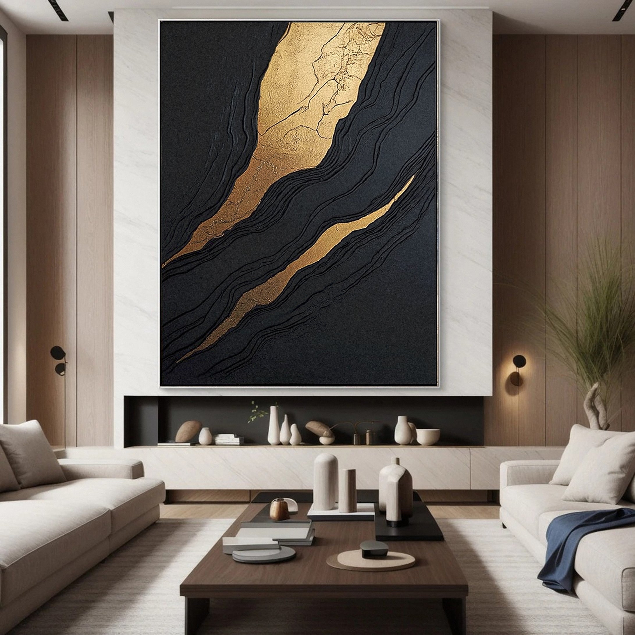 Luxury Textured Wall Art in Black and Gold for Upscale Interior Design #BM 128