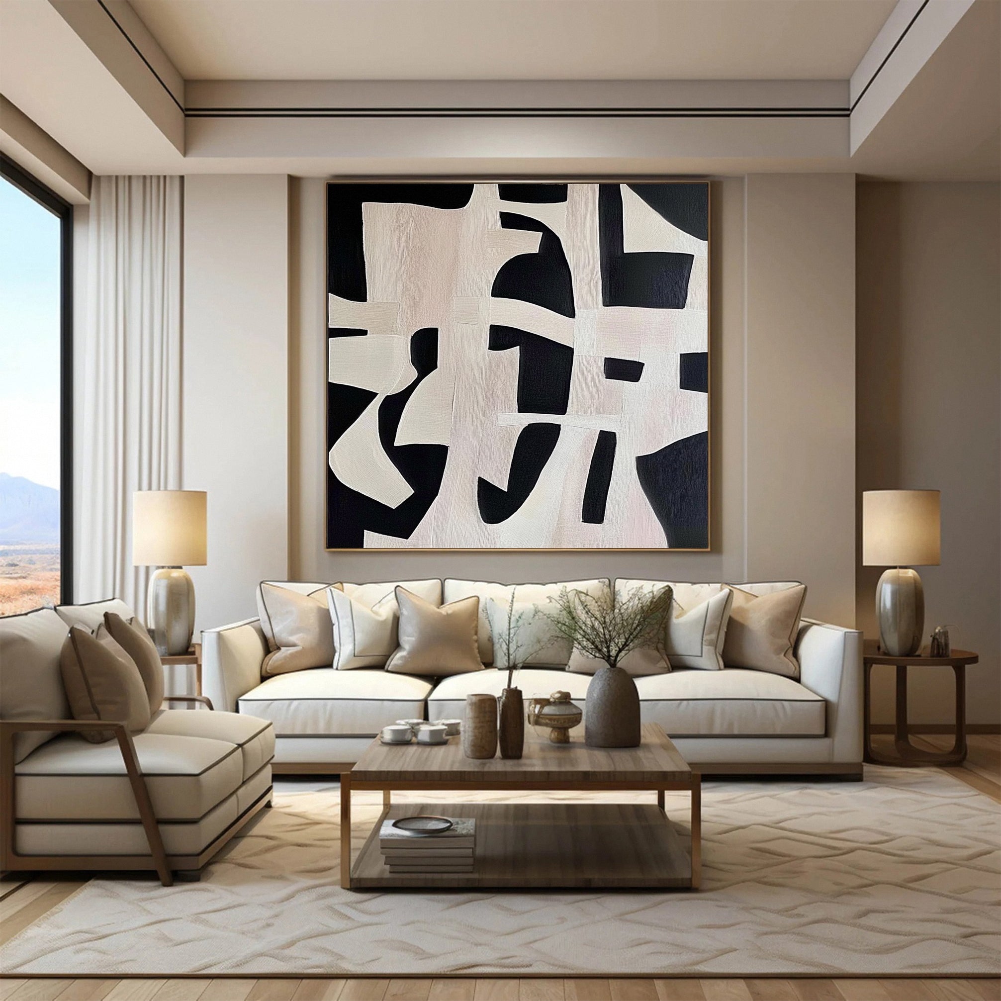 Monochrome Geometry Modern Art Canvas #BWA 016