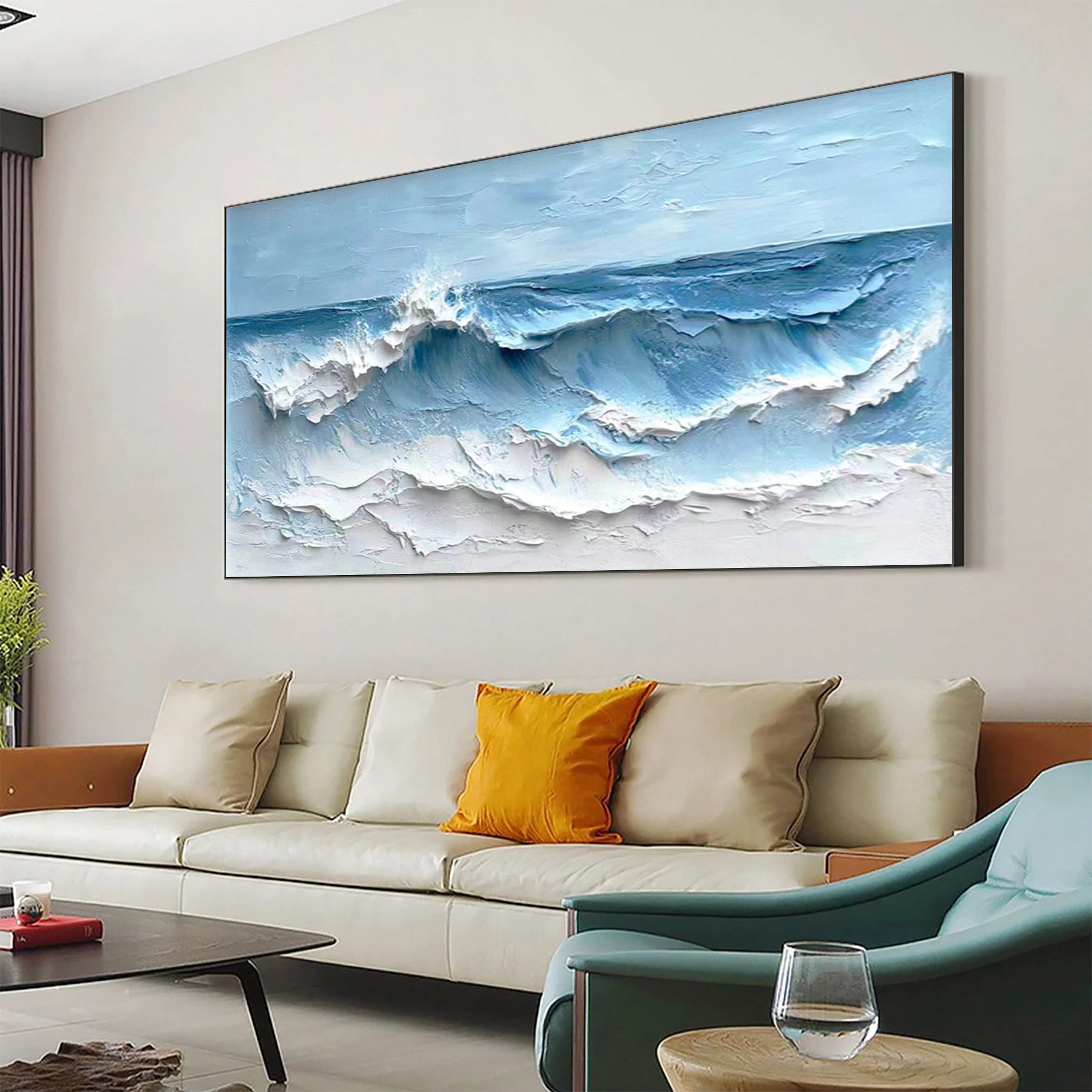 Coastal Serenity Textured Ocean Waves Oil Painting for Living Room #OP 002
