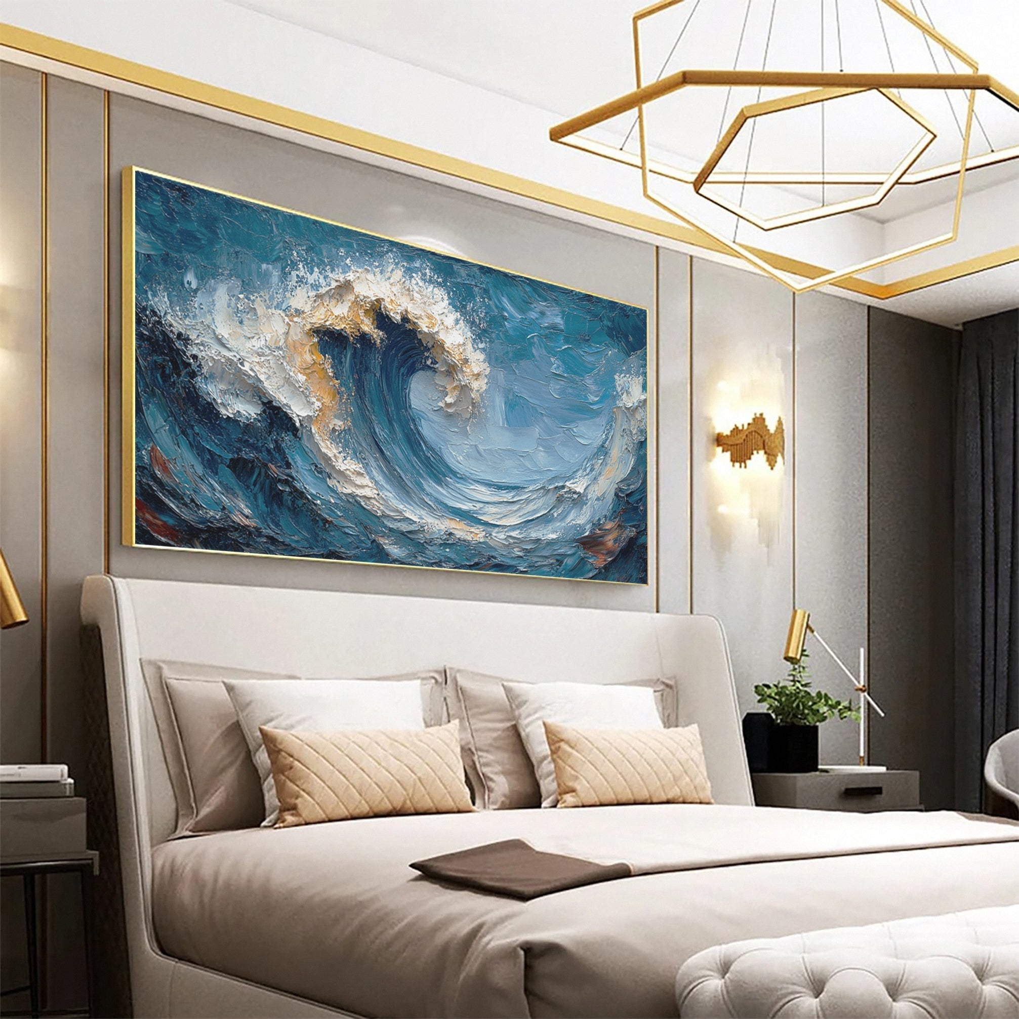 Marine Elegance Luxurious Blue Waves Oil Canvas for Modern Interiors #OP 007