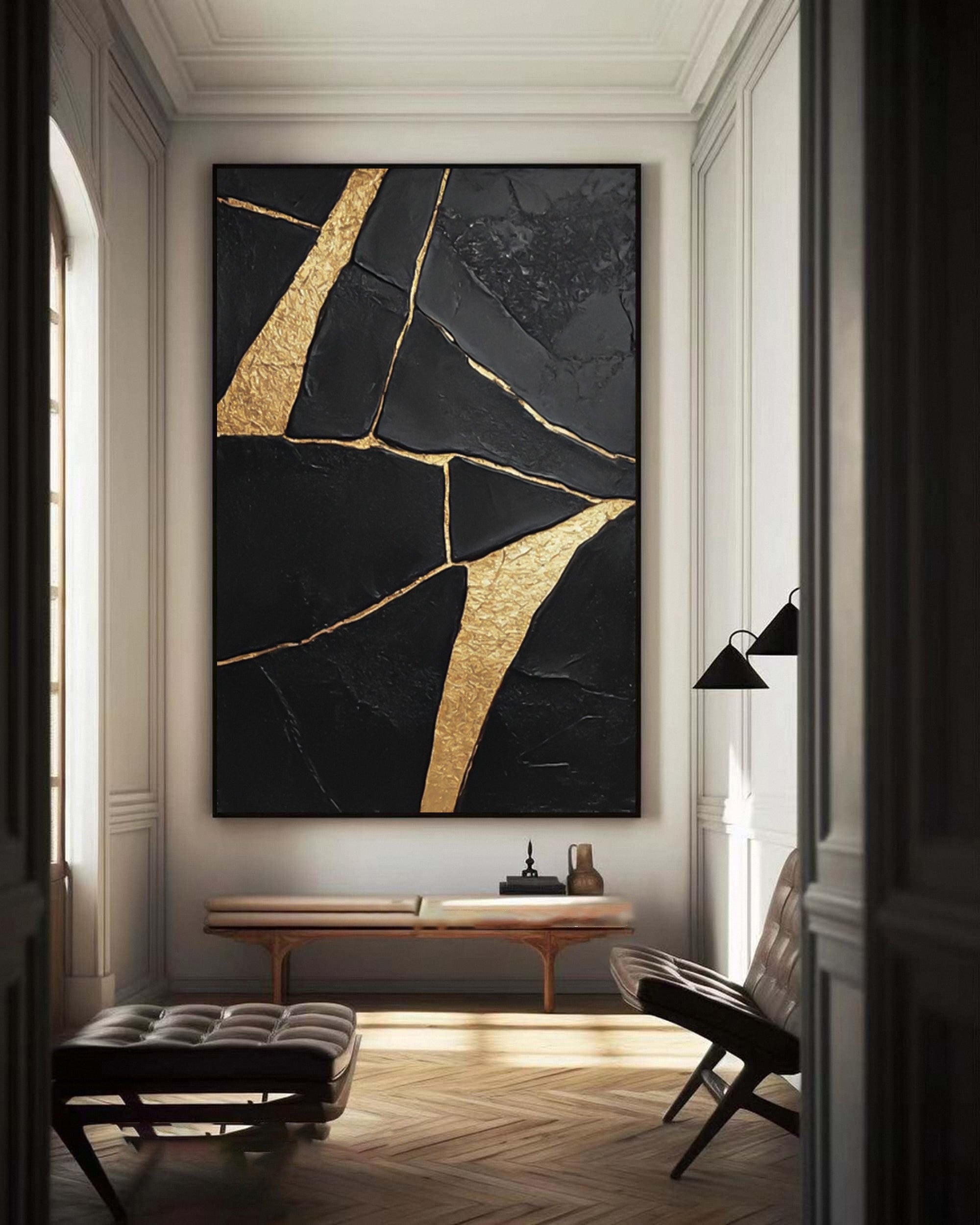 Luxury Textured Wall Art in Black and Gold for Upscale Interior Design #BM 093