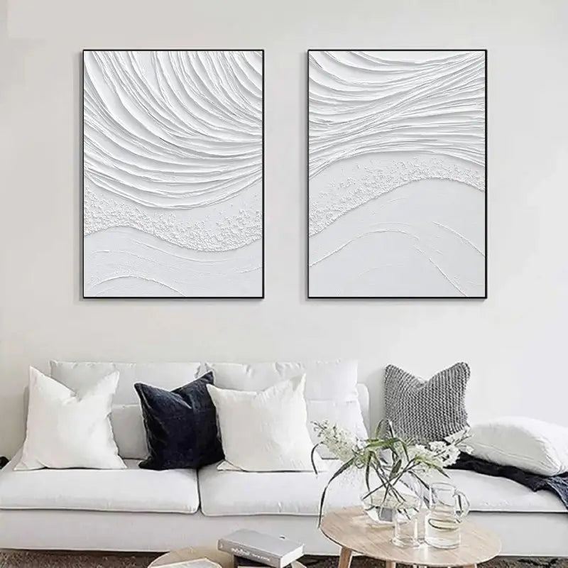 White Minimalist Textured Paintings Canvas Set of 2 #MM062