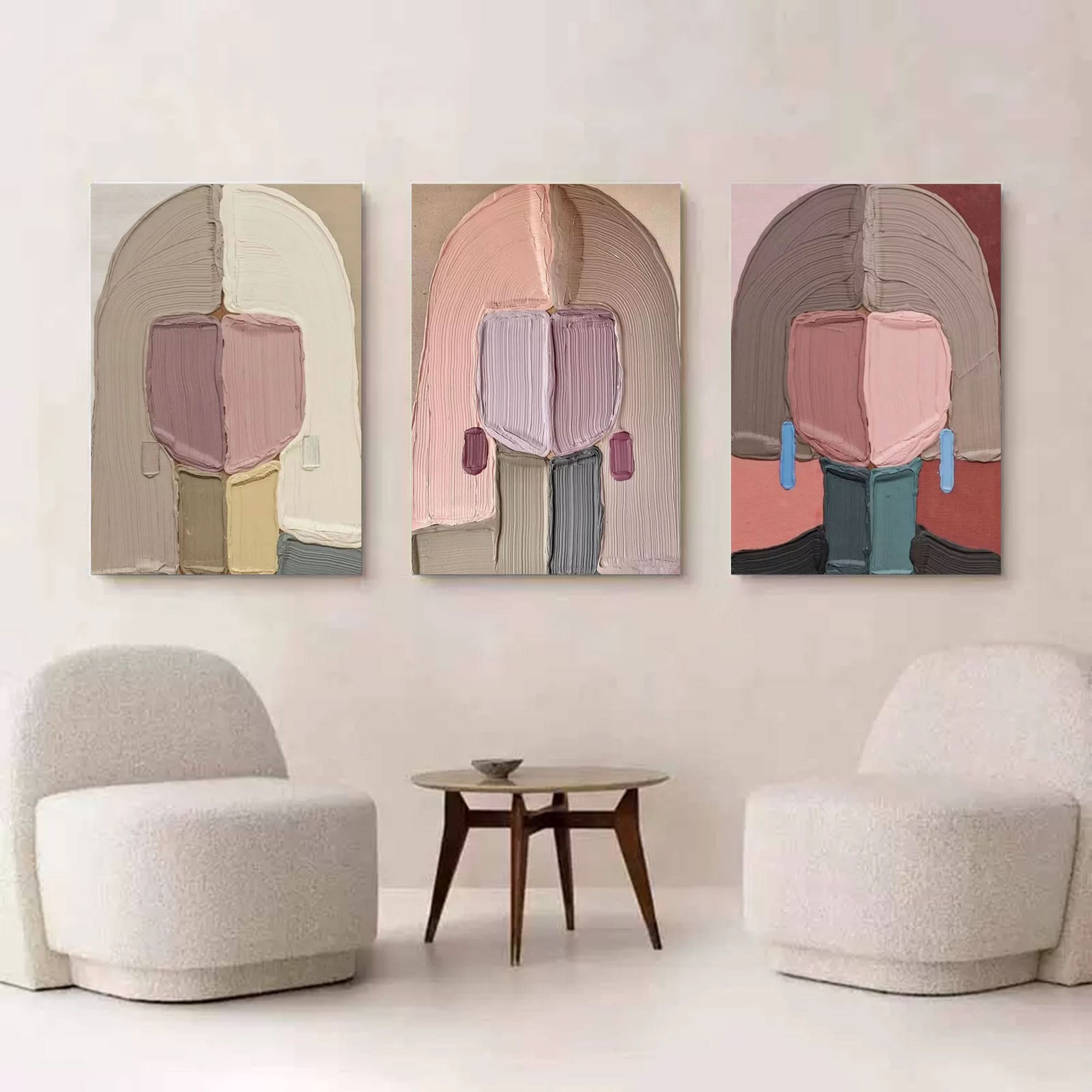 Beautiful Lady Face Painting Set of 3 Woman Textured Wall Art Set of 3 People Plaster Wall Art Set of 3