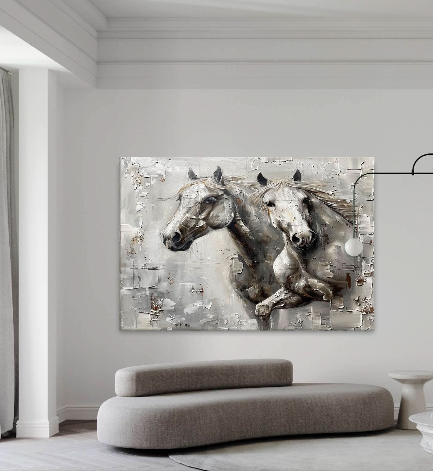 Large Wabi Sabi Horse Canvas Wall Painting Decor White Horse Canvas Art Modern White Horse Wall Art
