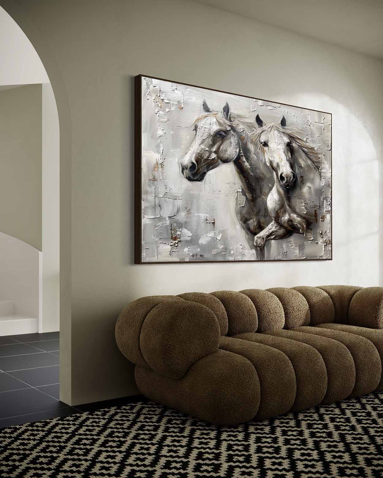 Large Wabi Sabi Horse Canvas Wall Painting Decor White Horse Canvas Art Modern White Horse Wall Art