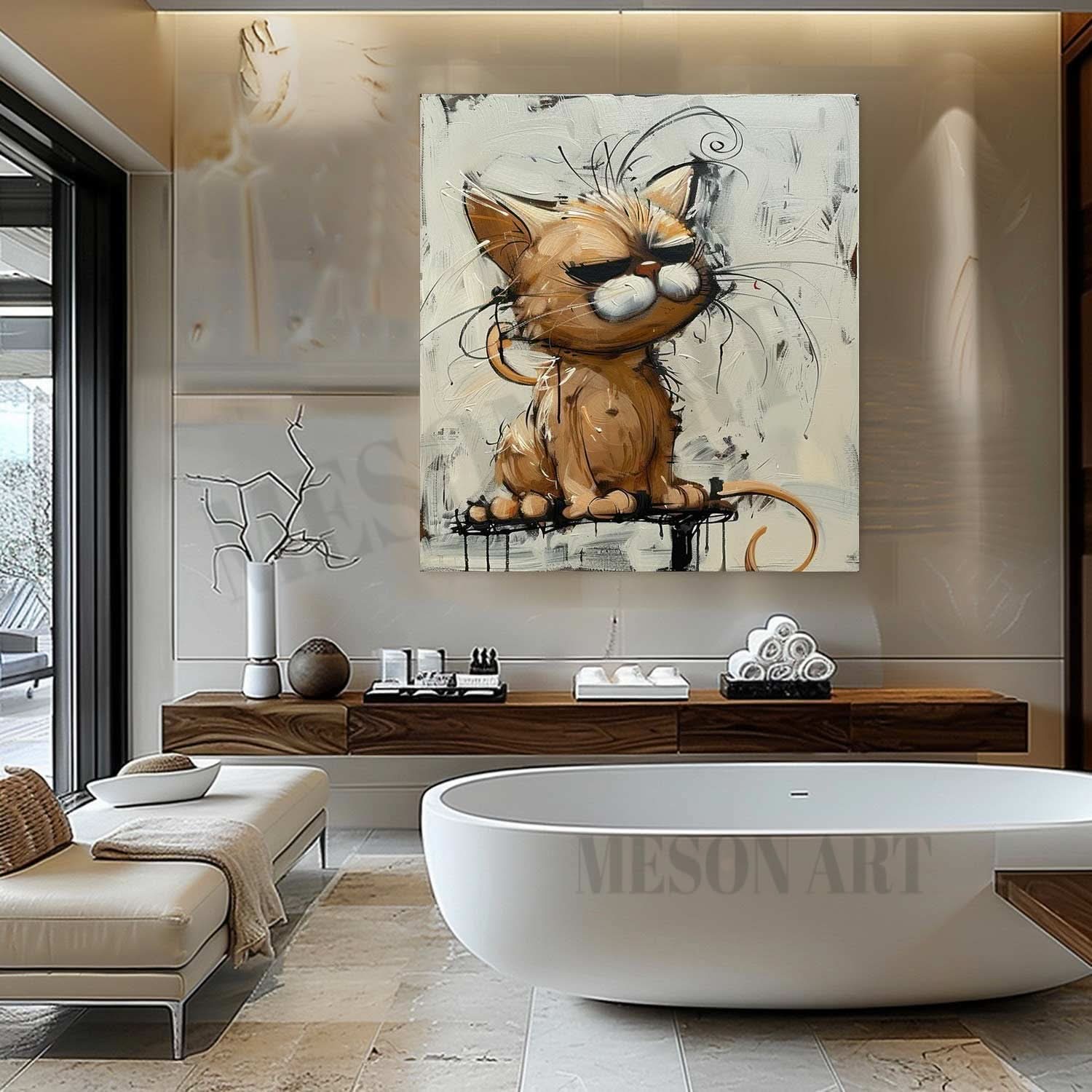 Garfield Graffiti Canvas Art Beige and Yellow Cat Wall Art Garfield Graffiti Cartoon Painting