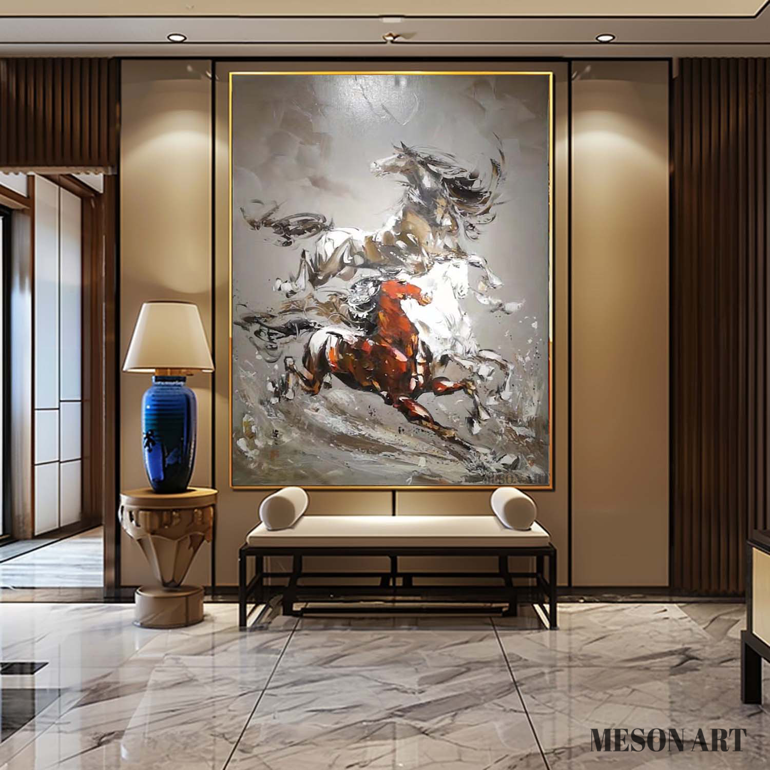 3 Horses Abstract and Realistic Oil Paintings Horse Canvas Abstract and Realistic Art Horse Wall Art Decoration