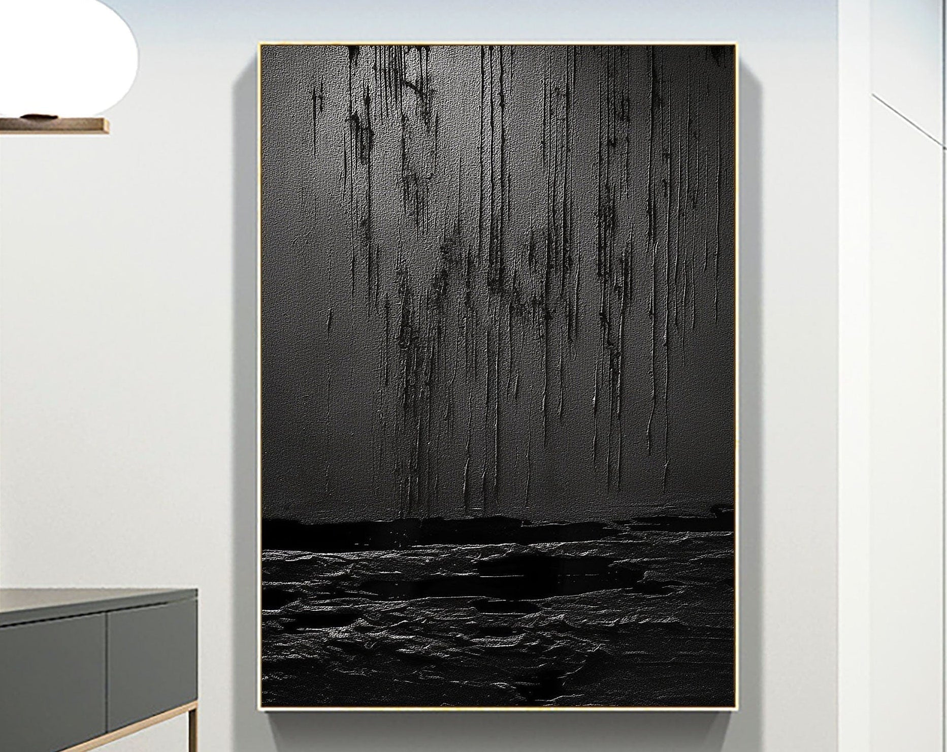 Black Minimalist Textured Painting Canvas #MZ031