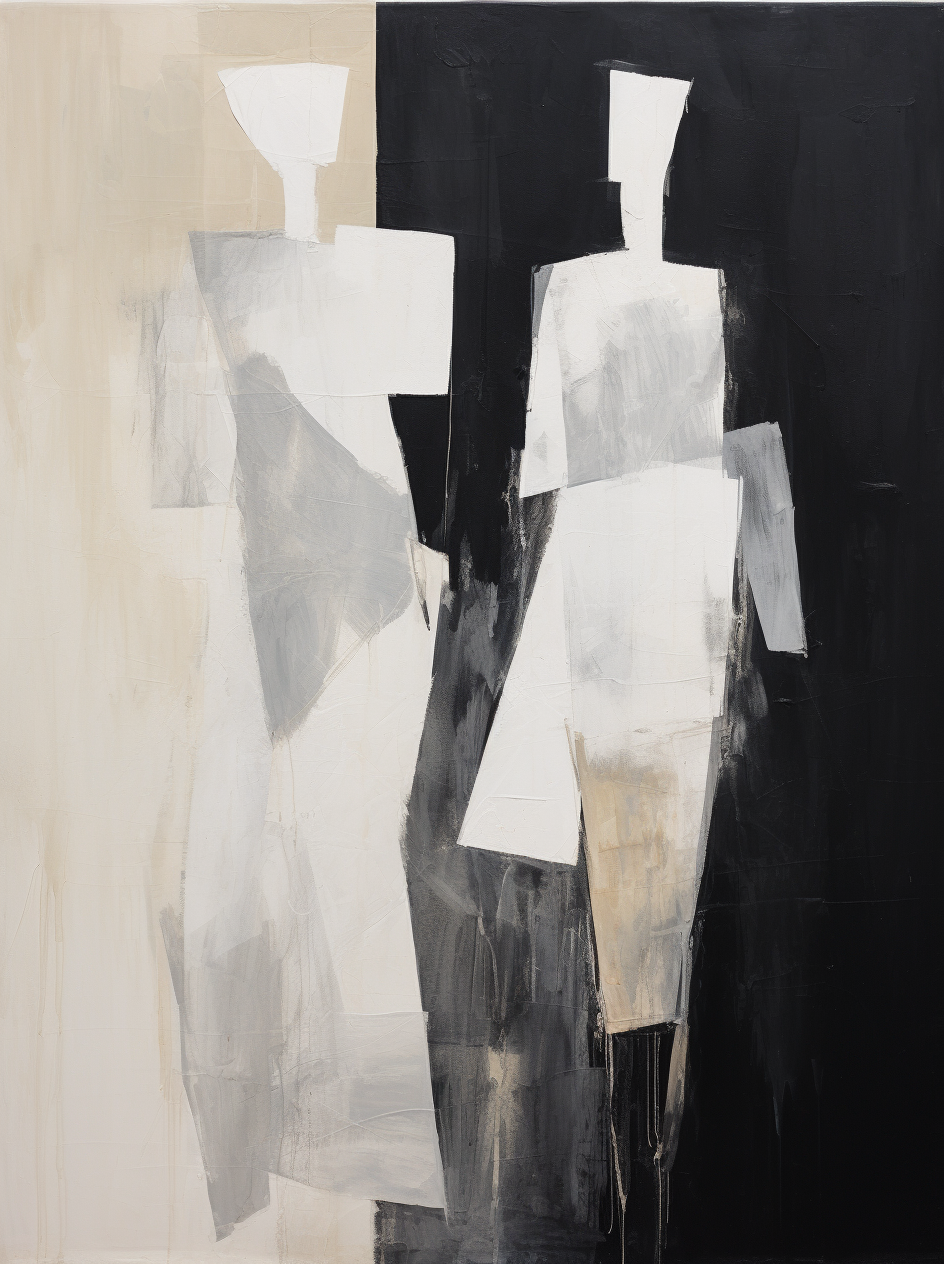 Black And Beige 2 People Minimalist Canvas Painting Black And Beige Minimalist Wall Art Contemporary Abstract Art Abstract People Art Canvas