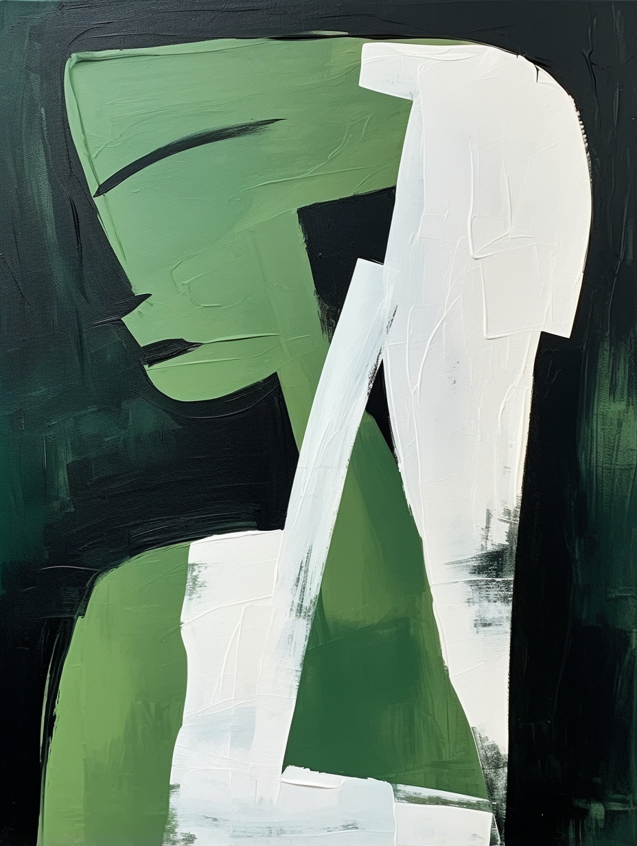 Green and White Girl Oil Painting Green and White Abstract Art on Canvas On Sale Minimalist Wall Art