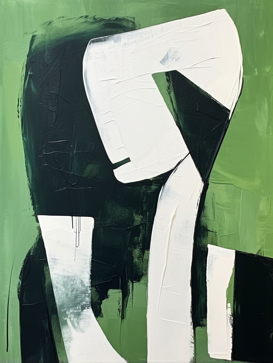 Large Green and White Contemporary Minimalist Oil Painting Original Artist Green and White Wall Art