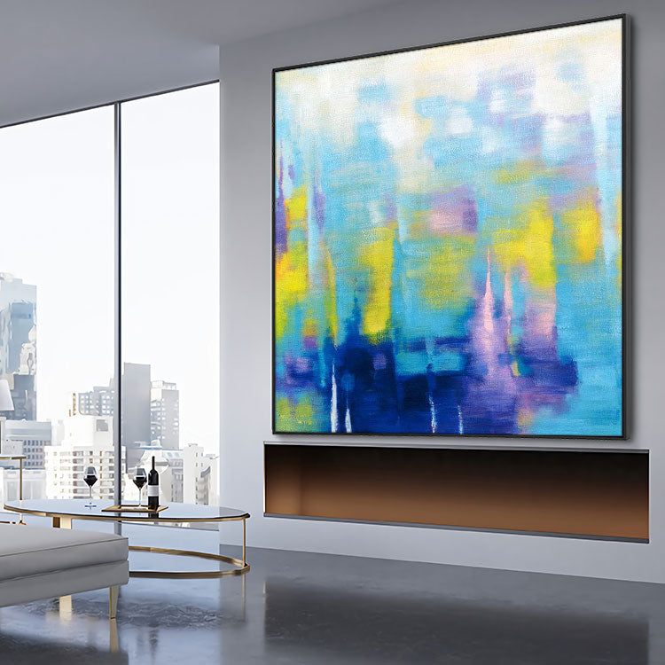 Large Canvas Painting Oversize Beige Painting Colorful Wall Art Frame Modern Painting | Inverted reflection in water#2