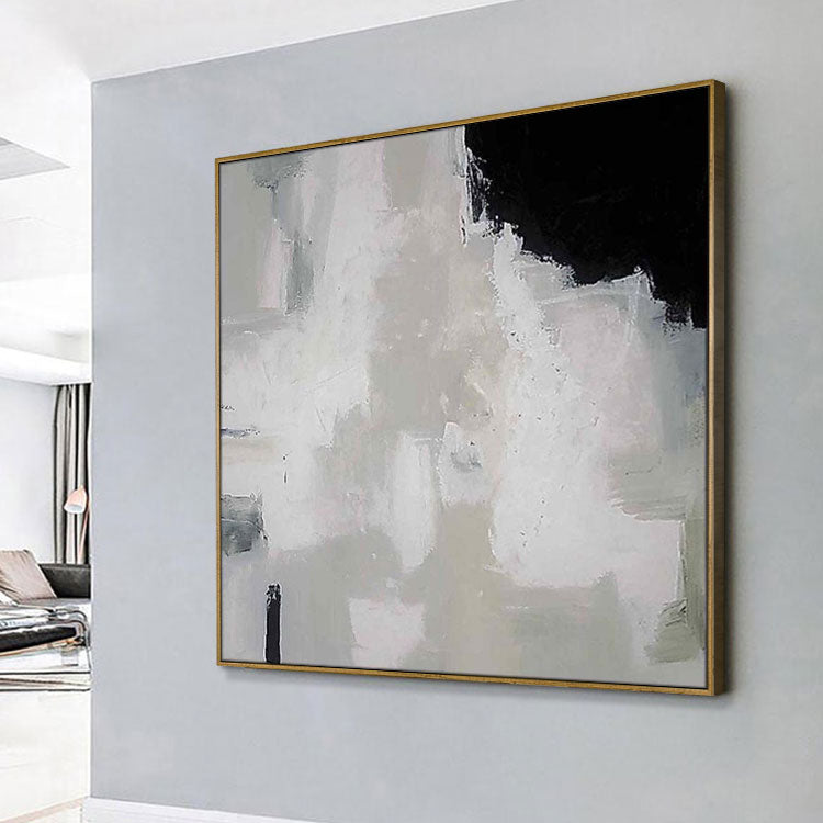 Gray Painting Original Artwork White Painting Modern Painting Oil Painting Wall Art Handmade Canvas Painting | Wall