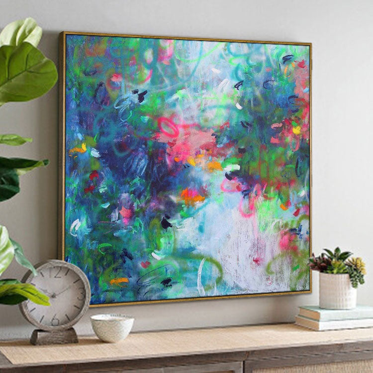 Large Oil Painting Canvas Handmade Oil Painting Bedroom Painting Modern Blue Green Wall Art Painting | The world of flowers