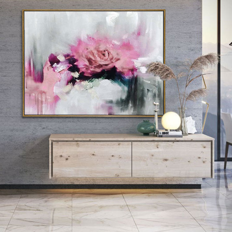 Forgotten Love - Hand Painted Pink Flower Oil Painting Modern Abstract Wall Art
