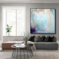 Light Blue Abstract Art Green Painting Living Room Painting Handmade Large Modern Painting | Peaceful mountain village