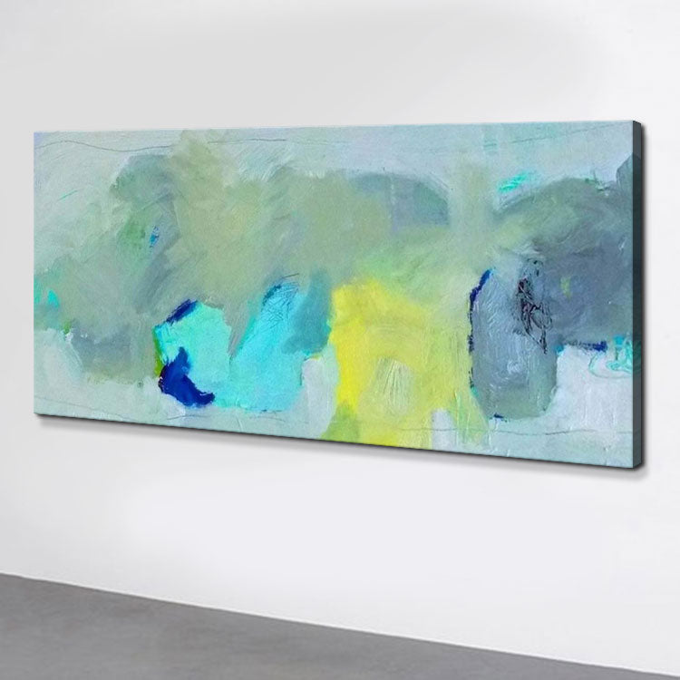 Painting art on canvas modern abstract,Abstract oil painting on canvas,Oil Painting Canvas Large Size,Living Room,Light Blue Green And Yellow Painting Artwork