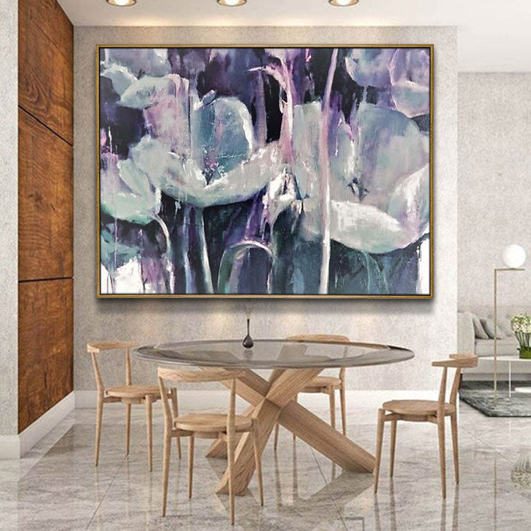 Lotus Leaf- Hand Painting Plant Canvas Wall Art Lotus Floral Oil Painting