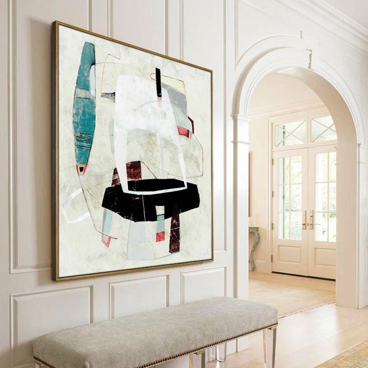 Painting Handmade Large Painting Canvas Original Art Modern Acrylic Painting Beige Painting White Painting Black Art Canvas | The room
