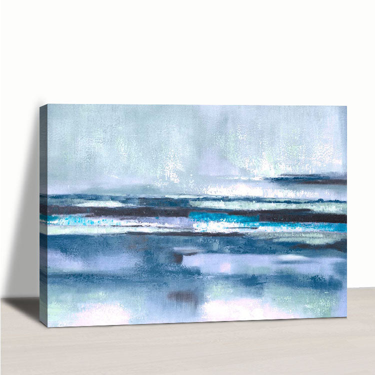After The Rain - Hand Painted Blue Beach Wall Art Abstract Seascape Oil Painting