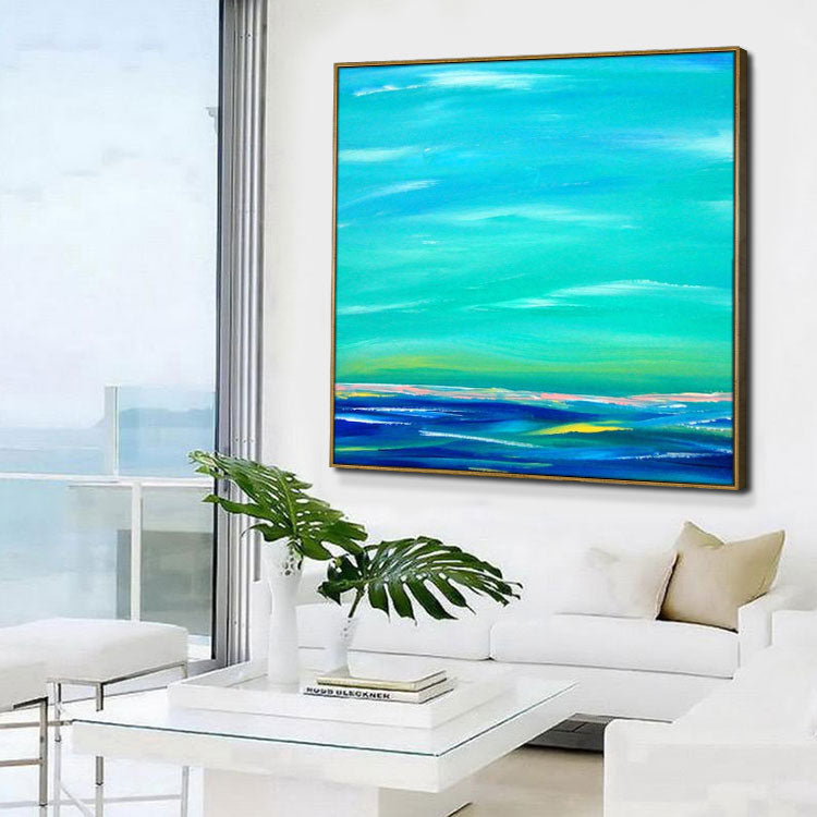 Sky Blue Painting Silver Leaf Painting Dark Blue Painting Modern Art Painting Canvas | Ocean painting