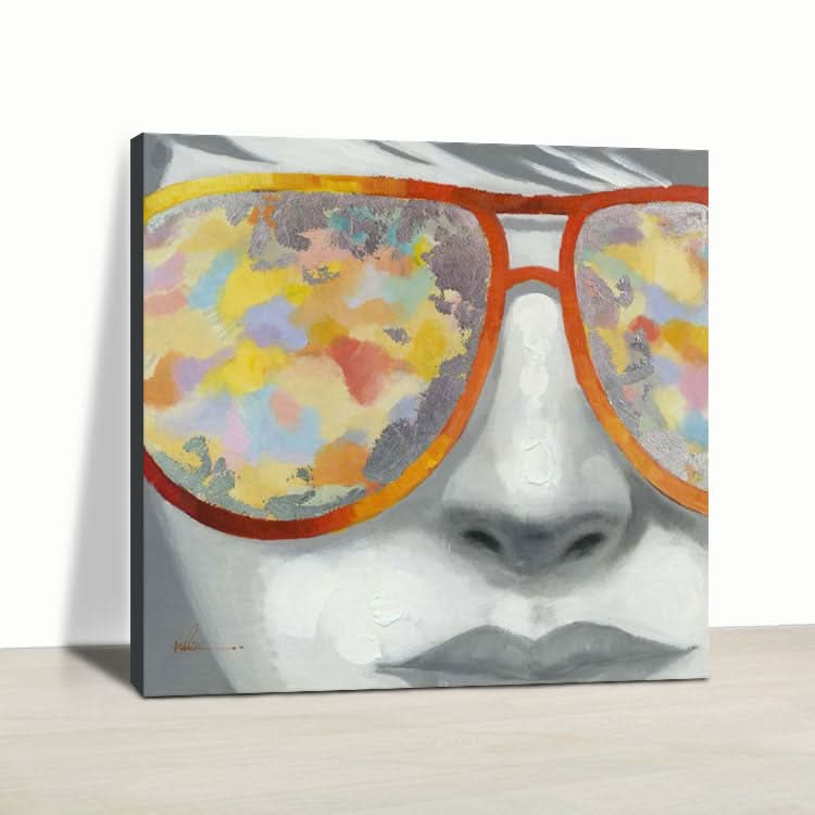 Peinture à l'huile originale abstraite peinte à la main, peinture originale de fille | La fille avec des lunettes 