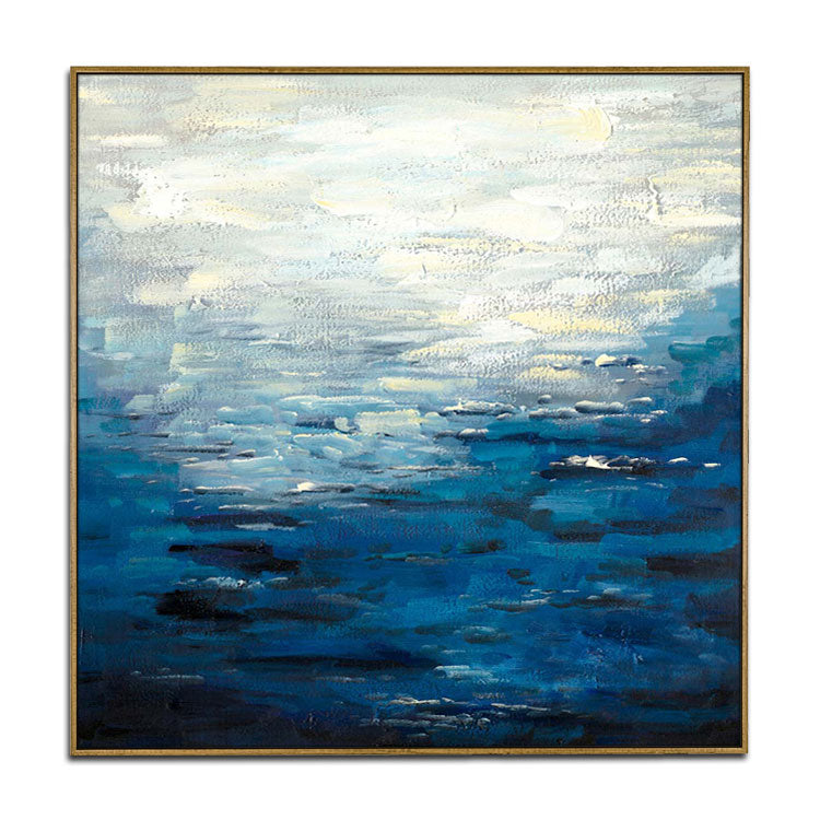 Oil Painting Hand Painted Original Art Painting Big Size Painting Deep Blue Gold Painting Contemporary Art | The break of dawn