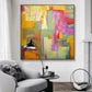 Large Abstract Art Original Gold Painting Pink Painting Teal Art Abstract Painting On Canvas | Colorful modern primitive painting