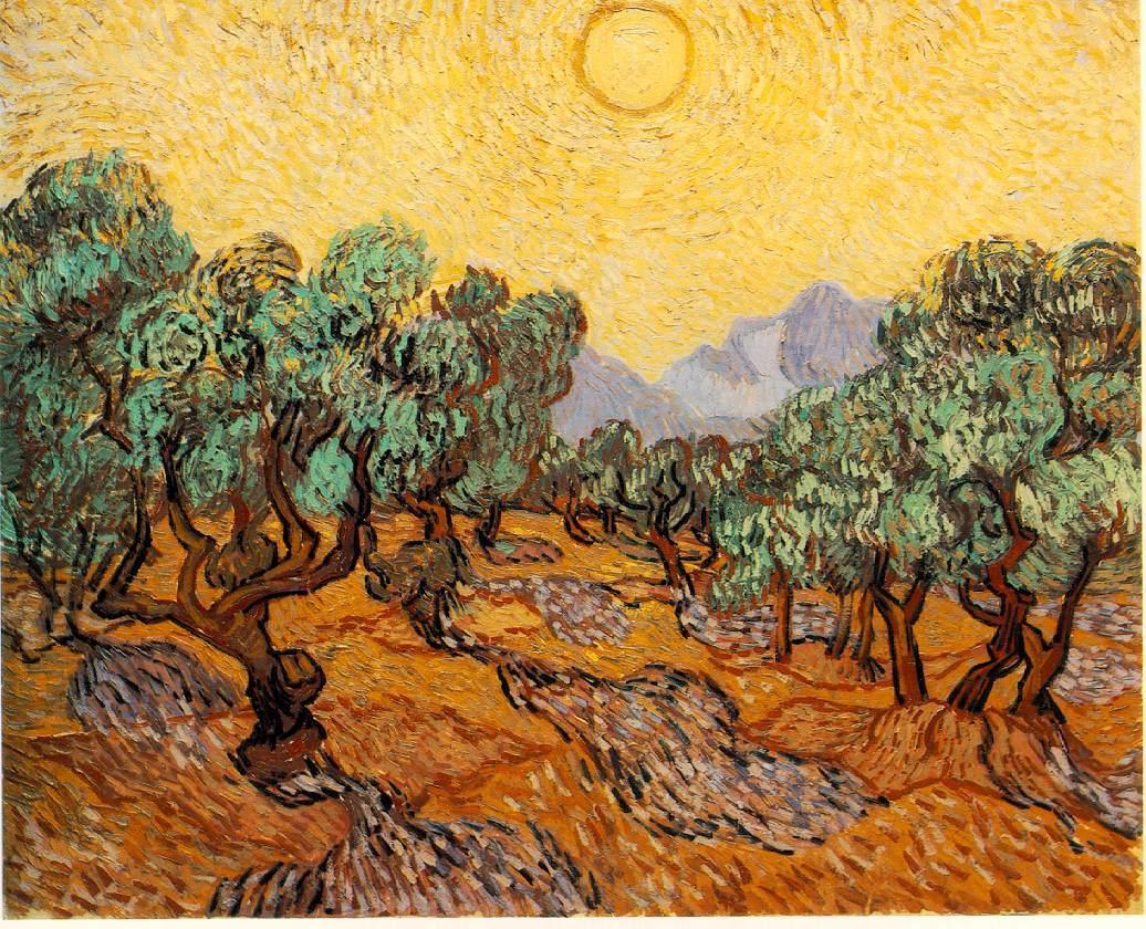 Olive Trees with Yellow Sky and Sun  37x30